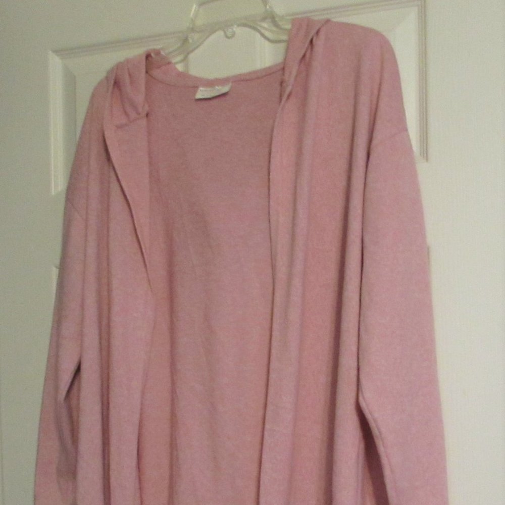 Pink Hooded Open-Front Women's Sweater
